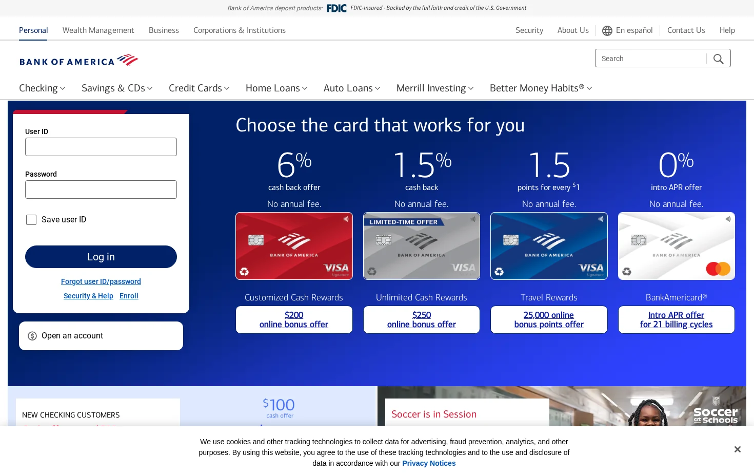 Bank of America 页面快照